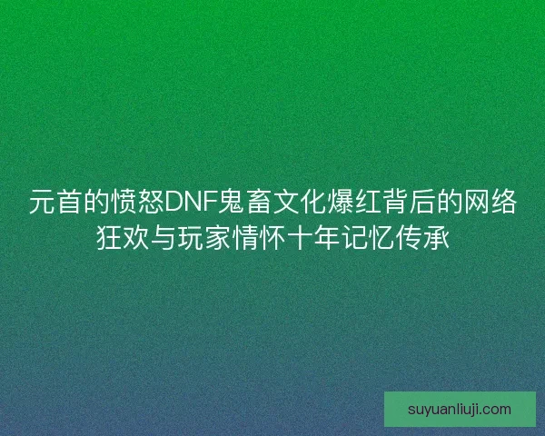 元首的愤怒DNF鬼畜文化爆红背后的网络狂欢与玩家情怀十年记忆传承